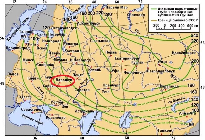 Глубина промерзания грунта в тверской области карта