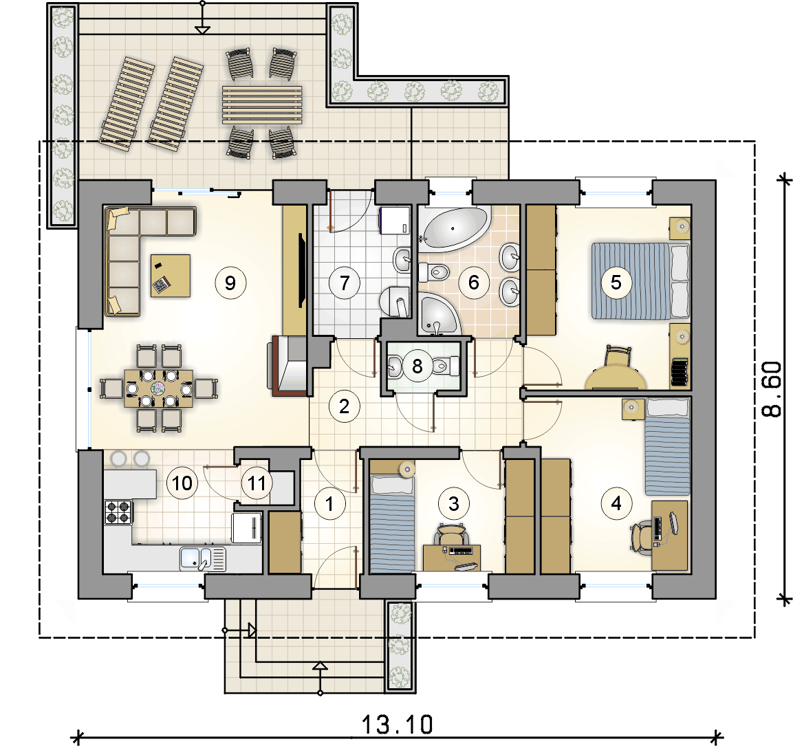 Оптимальная планировка одноэтажного дома для семьи из 4 человек