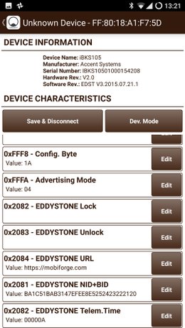 Eddystone URL config screen