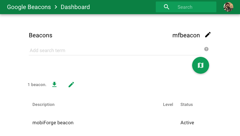 Beacon dashboard showing registered beacon