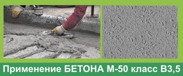 Применение бетона М50