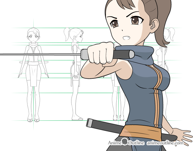 Manga ninja girl drawing & character design