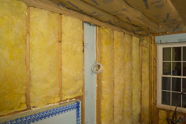 Basement Walk-Out Framed Wall Insulated with DOW Foam Board and Fiberglass Insulation