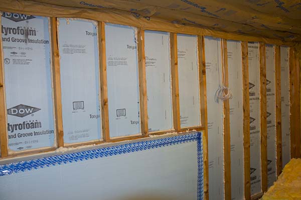 Walk-out Basement Wall Insulated with DOW Foam Board